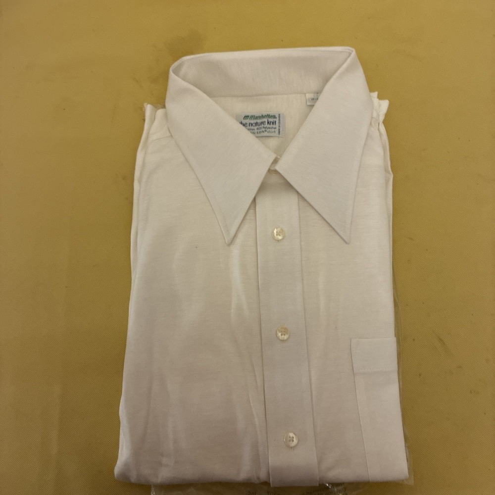 Vtg manhattan shirt vtg nature knit 17-35 xl white long sleeve ban-lon Button Up